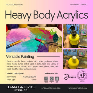 Heavy Body Acrylics Sample Pack, 6 Paint Pots w/Mini Canvas & Brush